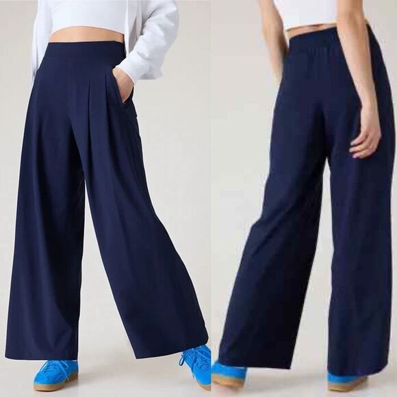 Athleta Brooklyn Heights High Rise Pleated Pants 8P Navy Blue - Picture 1 of 5